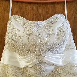 Beautifully embroidered strapless wedding dress